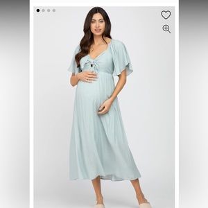 Light Blue Front Tie Maternity Midi Dress